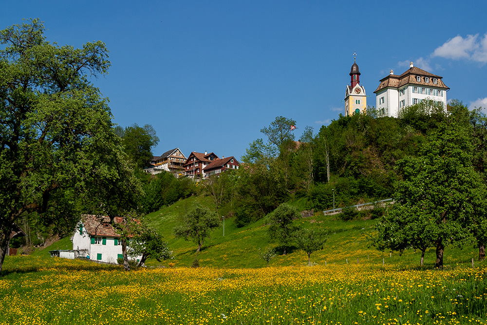 Pfarrkirche und Pfarrhaus in Sattel